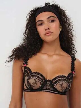For Love & Lemons x Victoria’s Secret Roxanne Lace Bra 38DD Black Sheer NWT